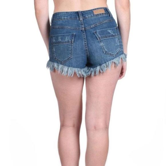 High Waisted Frayed Denim Shorts - Picture 2 of 5